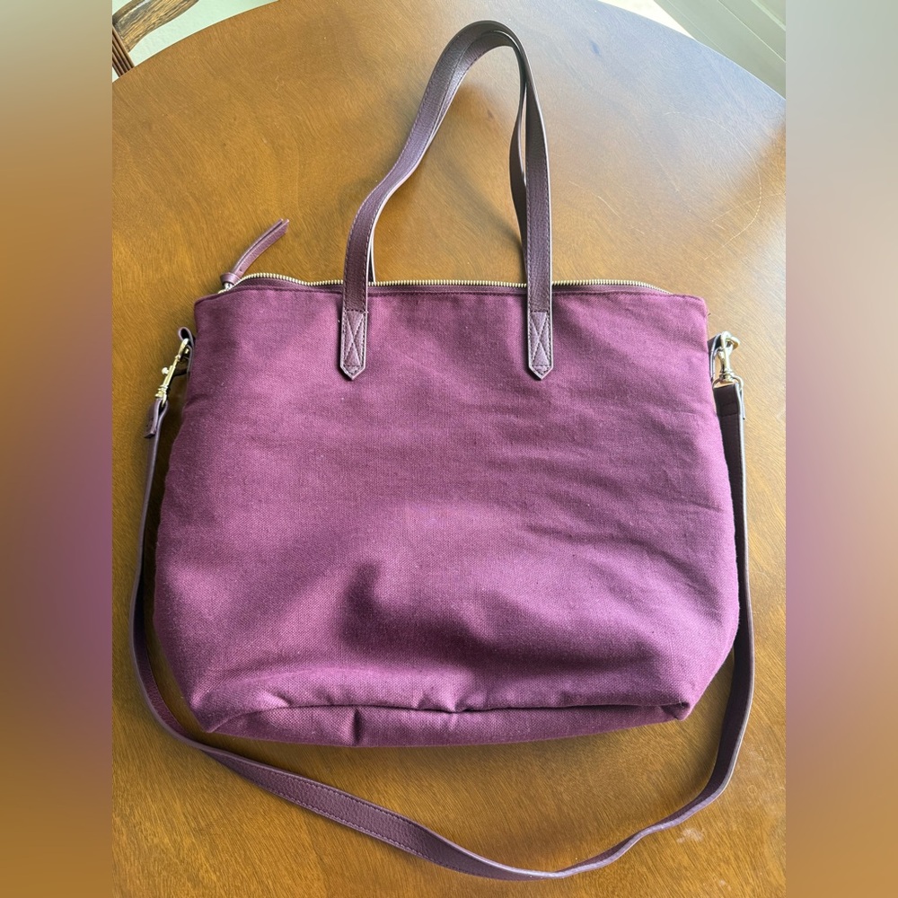 Burgundy Canvas Tote Bag with Brown Shoulder & Crossbody Straps